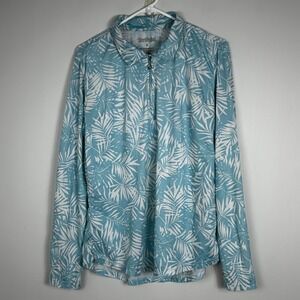 SanSoleil Womens Long Sleeve Button Down Shirt Size Large UPF 50 Sun Palm Tree